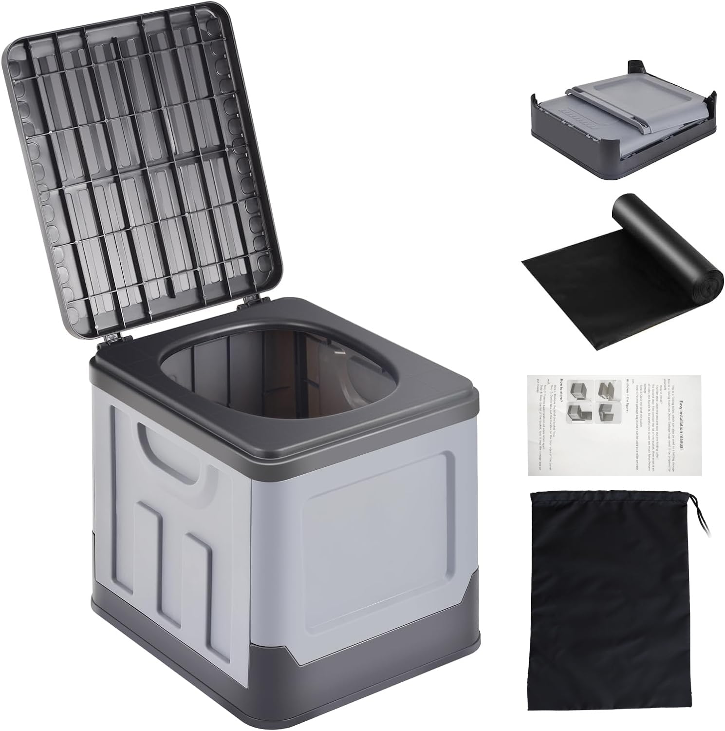 Tenraku Простой Простой Портативный Аварийный Портативный Грузоподъемность Портативный Моющийся Грузоподъемность Временный Портативный Тип [Прозрачный Запас] Туалет, серый